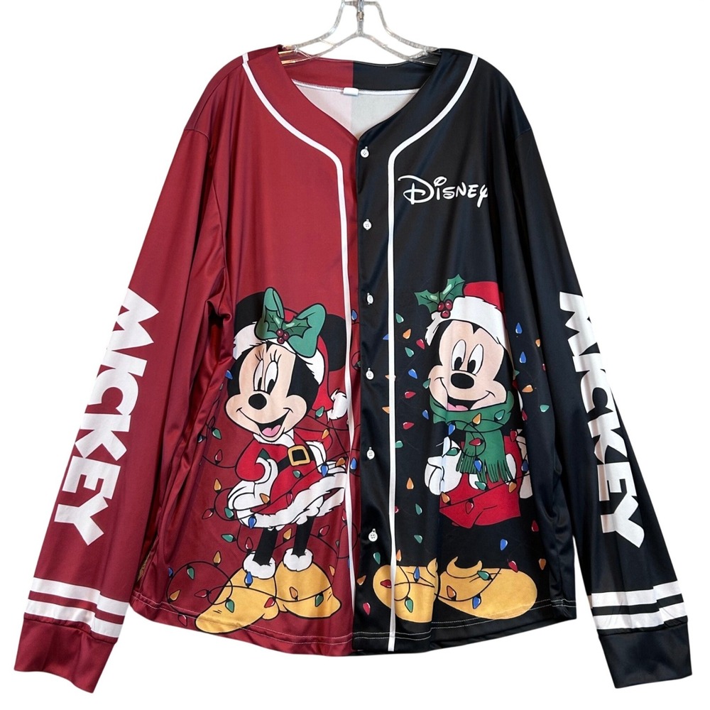 Disney‎ Mickey Minnie Mouse Christmas Baseball Jersey Long Sleeve 3XL Disneycore